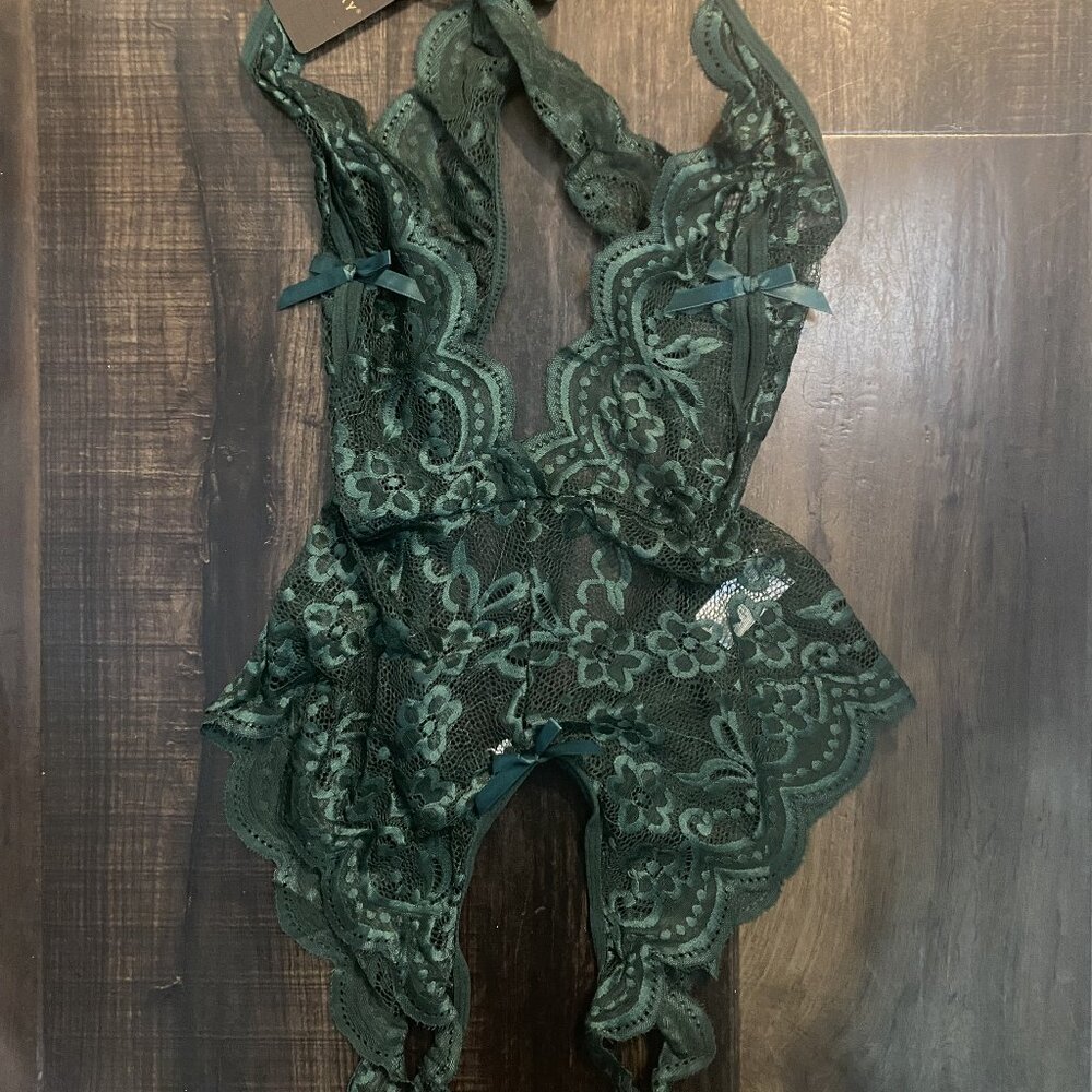 Sexy Lingerie One Piece, Crotchless, Dark Green – Size Medium New - Picture 3 of 6